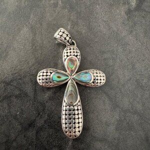 925 Sterling Silver 1 1/2in Abalone Cross Pendant